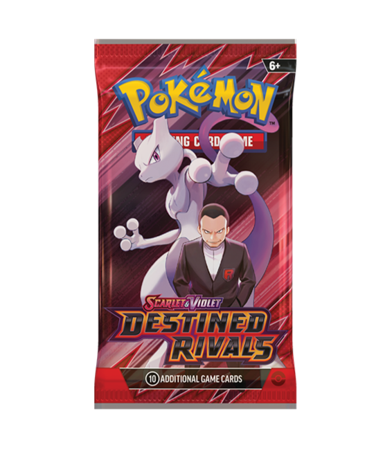 Destined Rivals - Booster Pack featuring Mewtwo and Giovanni from Pokémon Scarlet & Violet. Includes 10 trading cards and 1 Basic Energy.